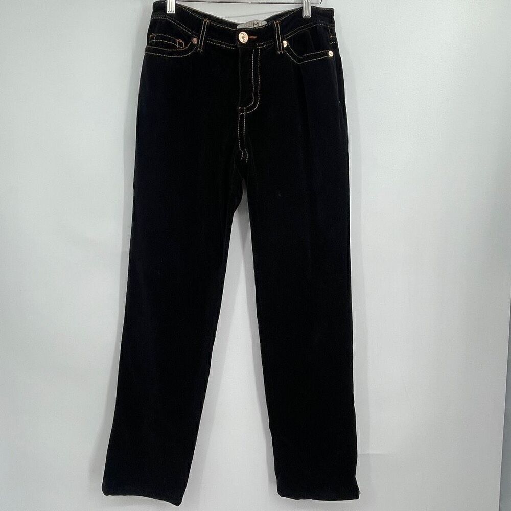 MU Makers USA Black Stretch Velveteen Boot Cut Embroidered Pockets Pants Size 4
